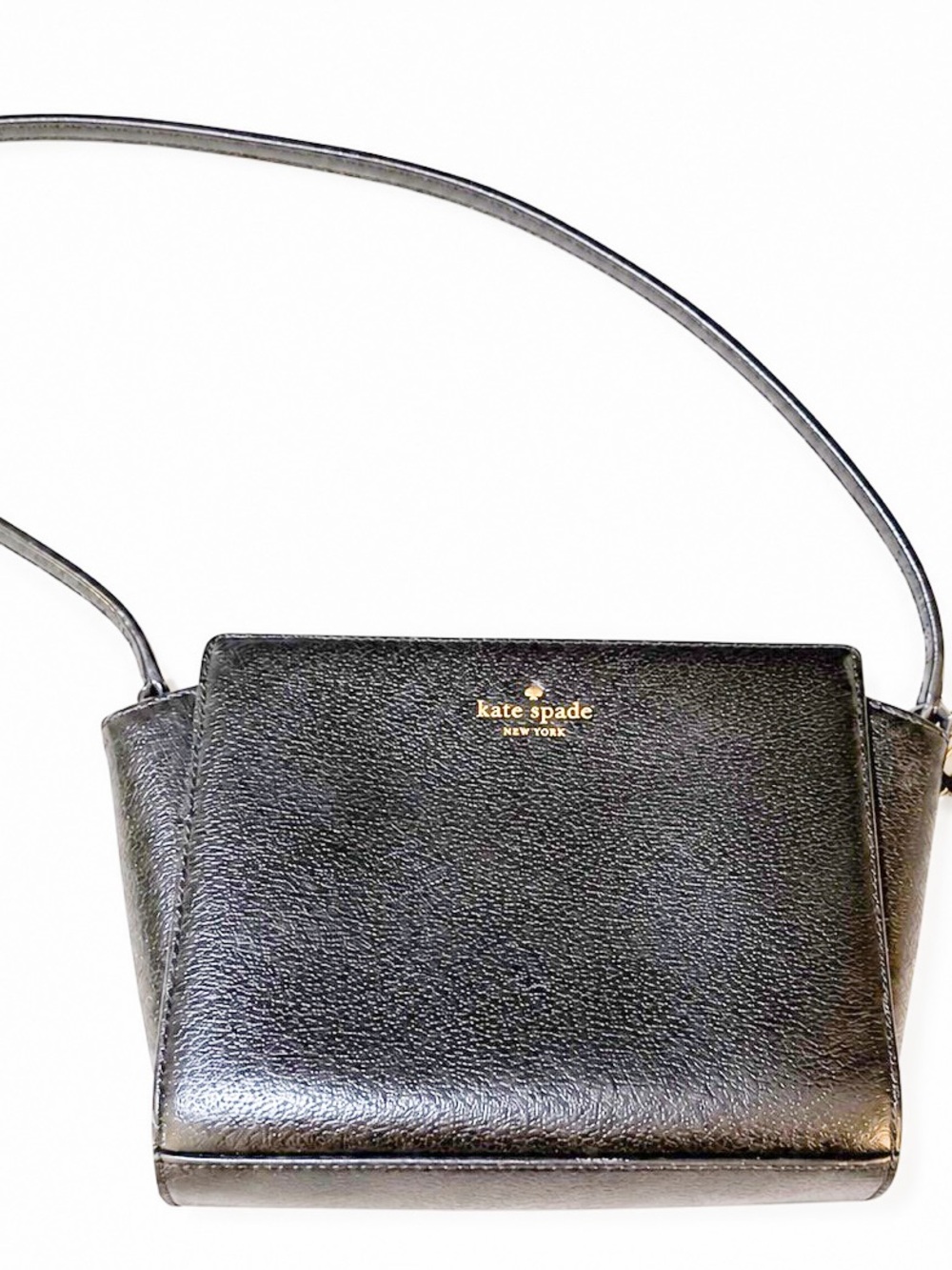 kate spade black leather pebbled crossbody bag with gold logo